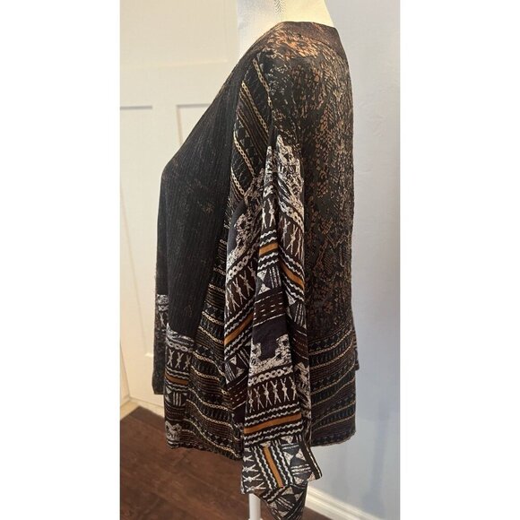 Chico's Size 2 Silk Blend Cardigan Southwest Aztec Print Open Front Kimono - Picture 6 of 11